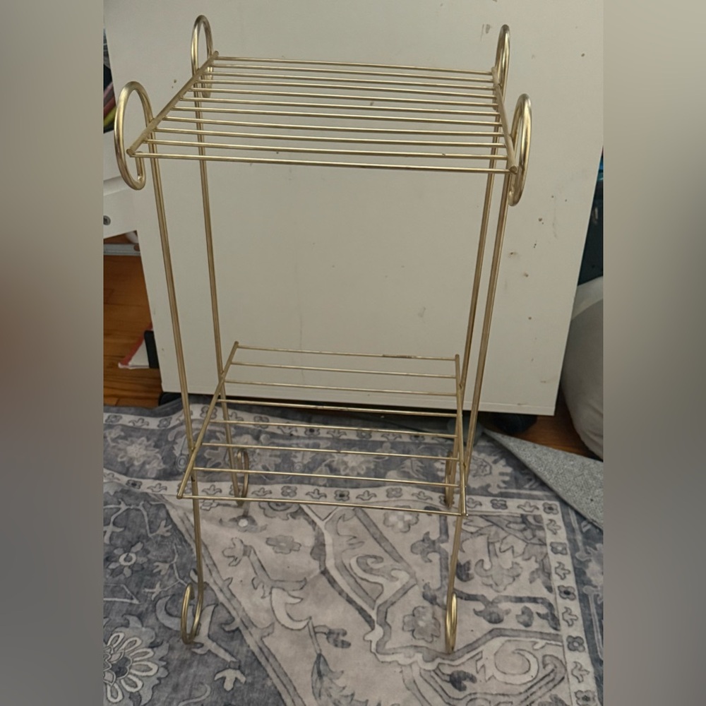Vintage Mid Century Gold Tone Wire Plant Stand Accent Table 2 Tier Bent Steel.